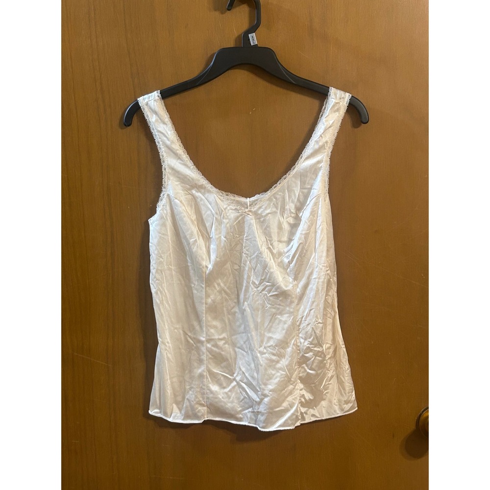 VTG Lorraine Ivory Satin Camisole Tank Lace Trim Antron Nylon Made USA Size 36 - Picture 5 of 6